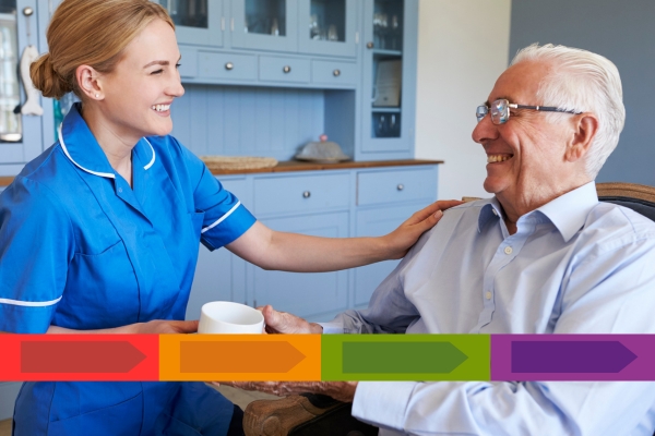 Care worker and older man in conversation